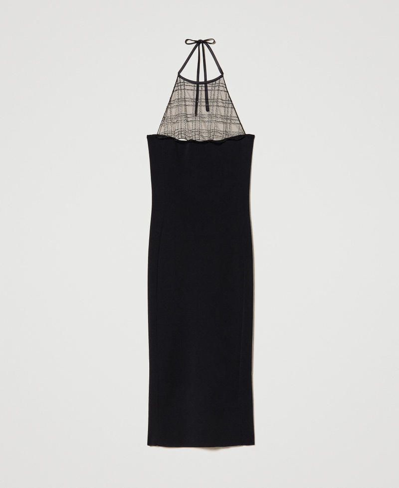 Трикотажное платье со вставкой из тюля Черный женщина 231AP3090-0S