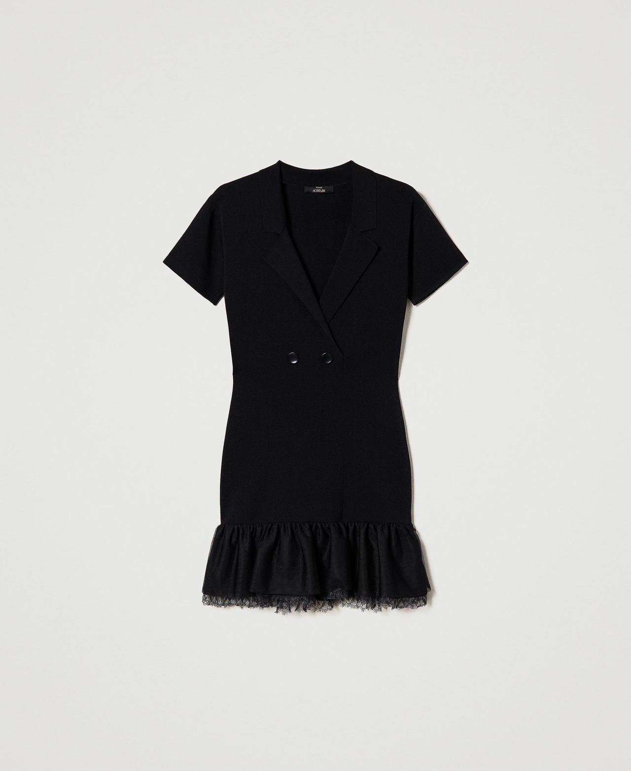 Fitted dress with tulle and lace flounce