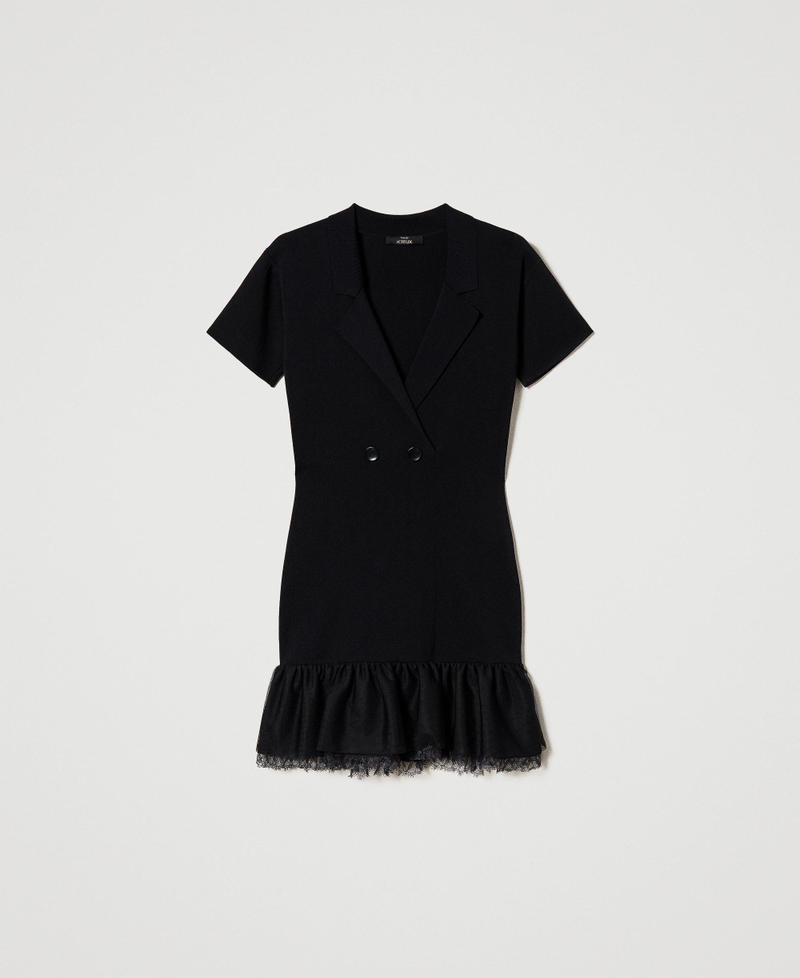 Fitted dress with tulle and lace flounce Black Woman 231AP3101-0S