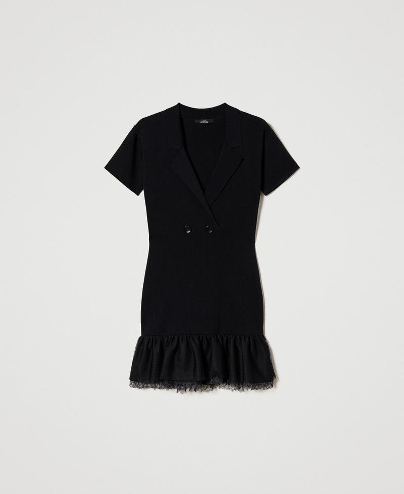 Fitted dress with tulle and lace flounce