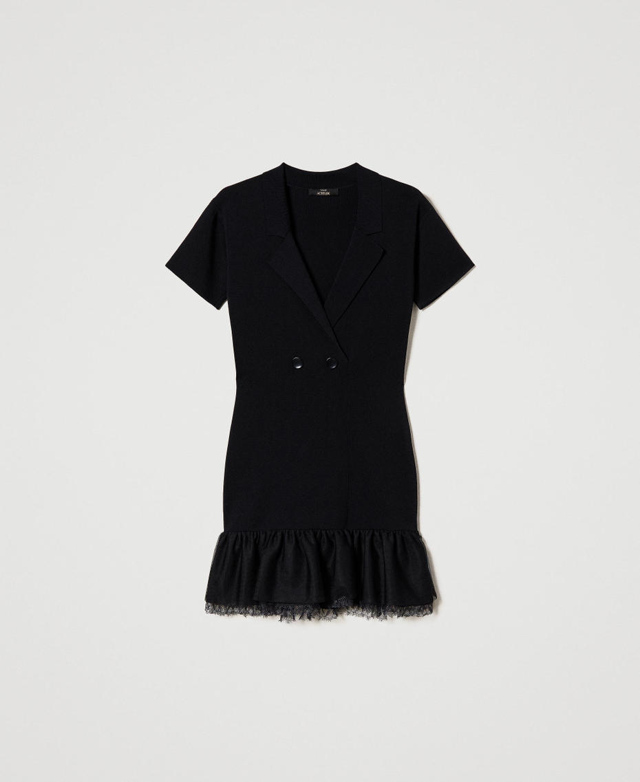 Fitted dress with tulle and lace flounce Black Woman 231AP3101-0S