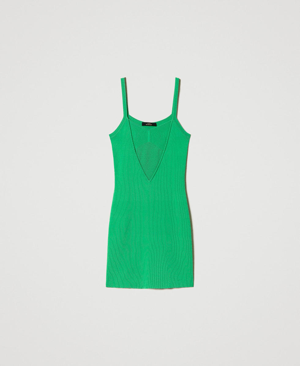 Fitted knit dress with shoulder straps Woman, Green | TWINSET Milano
