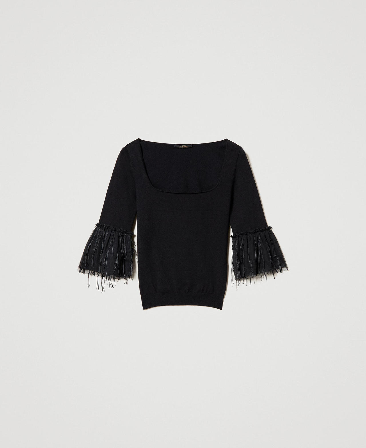 Maglia fitted con frange in tulle