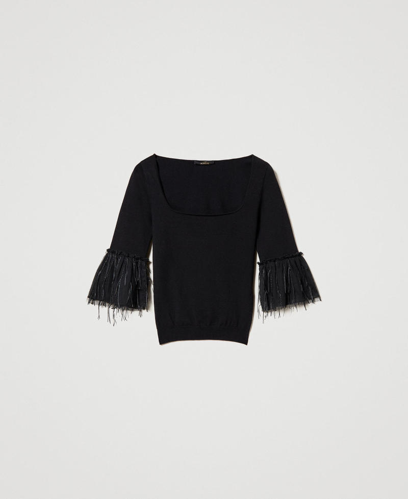 Maglia fitted con frange in tulle