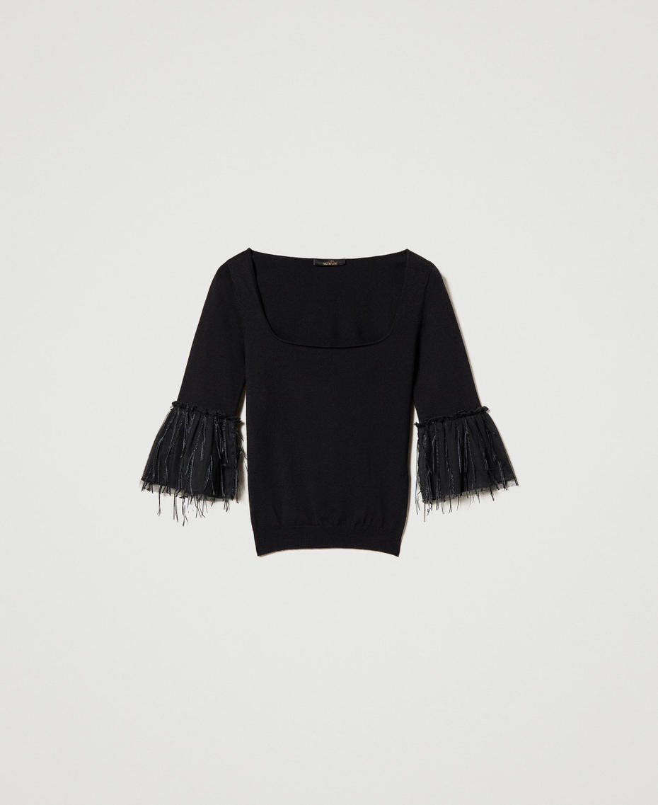 Maglia fitted con frange in tulle