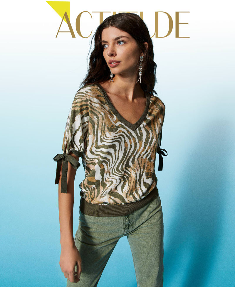 Pull-cardigan animalier avec nœuds