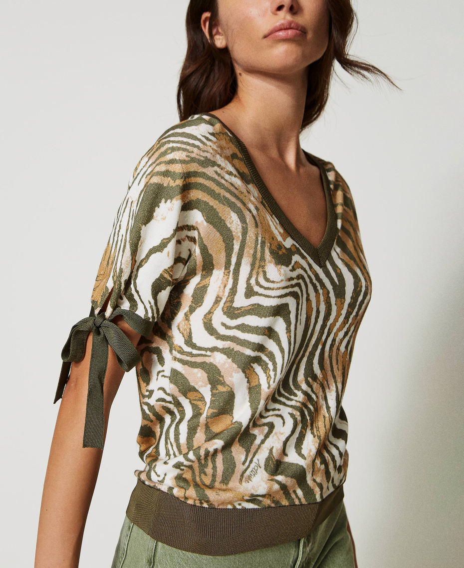 Pull-cardigan animalier avec nœuds
