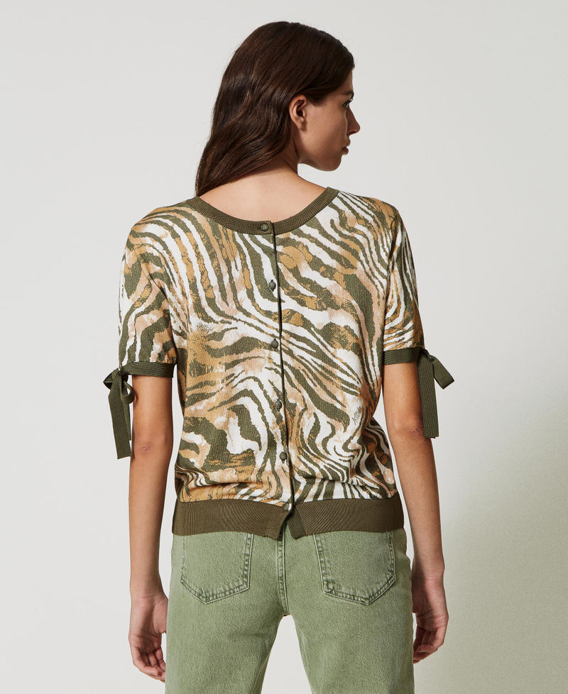 Pull-cardigan animalier avec nœuds