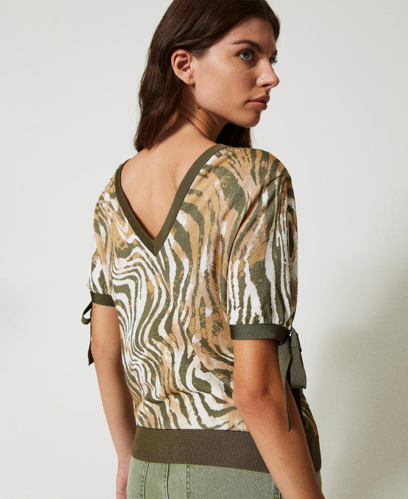 Pull-cardigan animalier avec nœuds