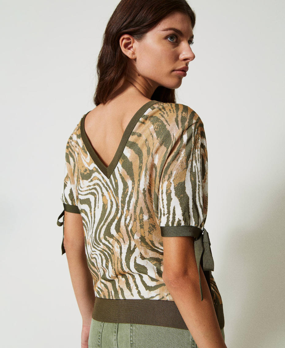 Pull-cardigan animalier avec nœuds