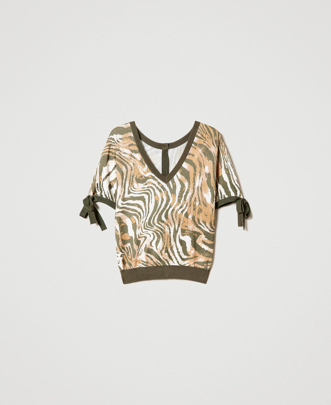 Pull-cardigan animalier avec nœuds