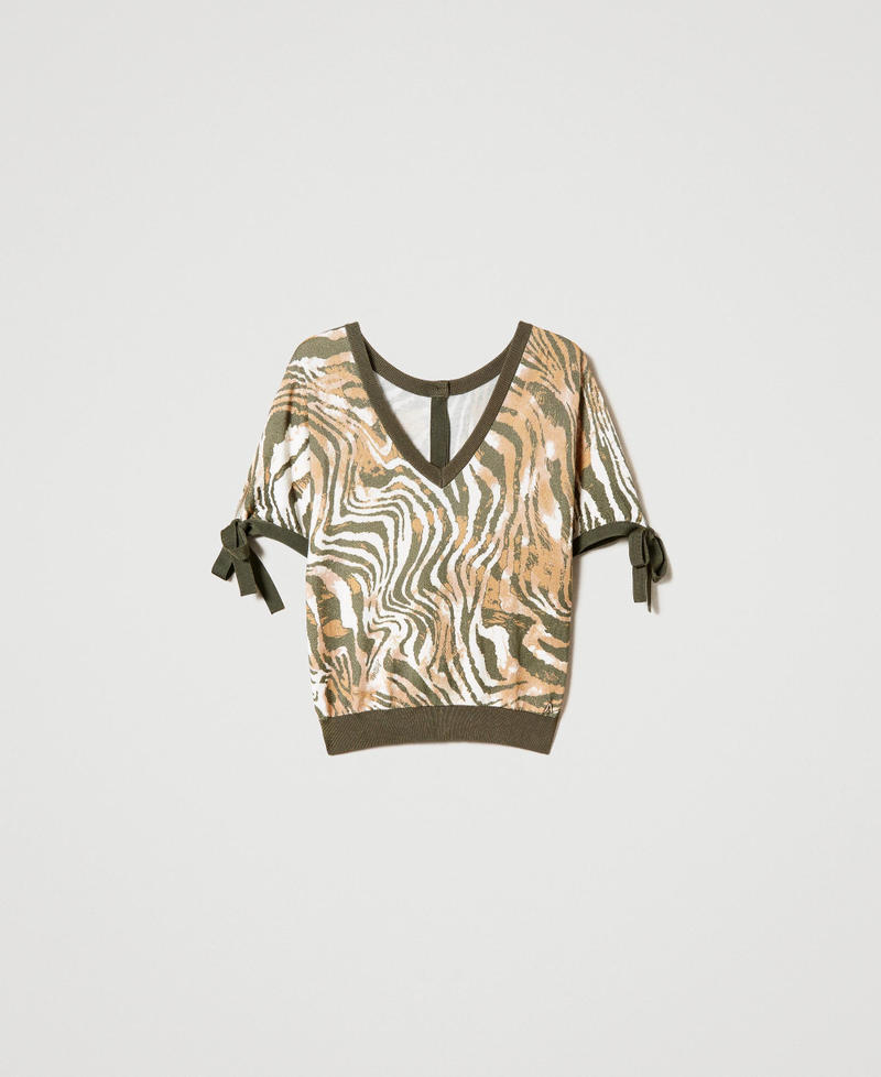 Pull-cardigan animalier avec nœuds