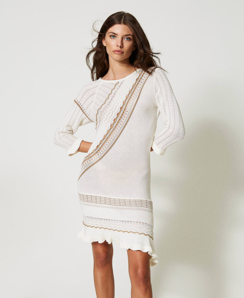 Knit asymmetric dress Multicolour Mother of Pearl / “Pumice” White / “Kelp” Brown Woman 231AP3260-02