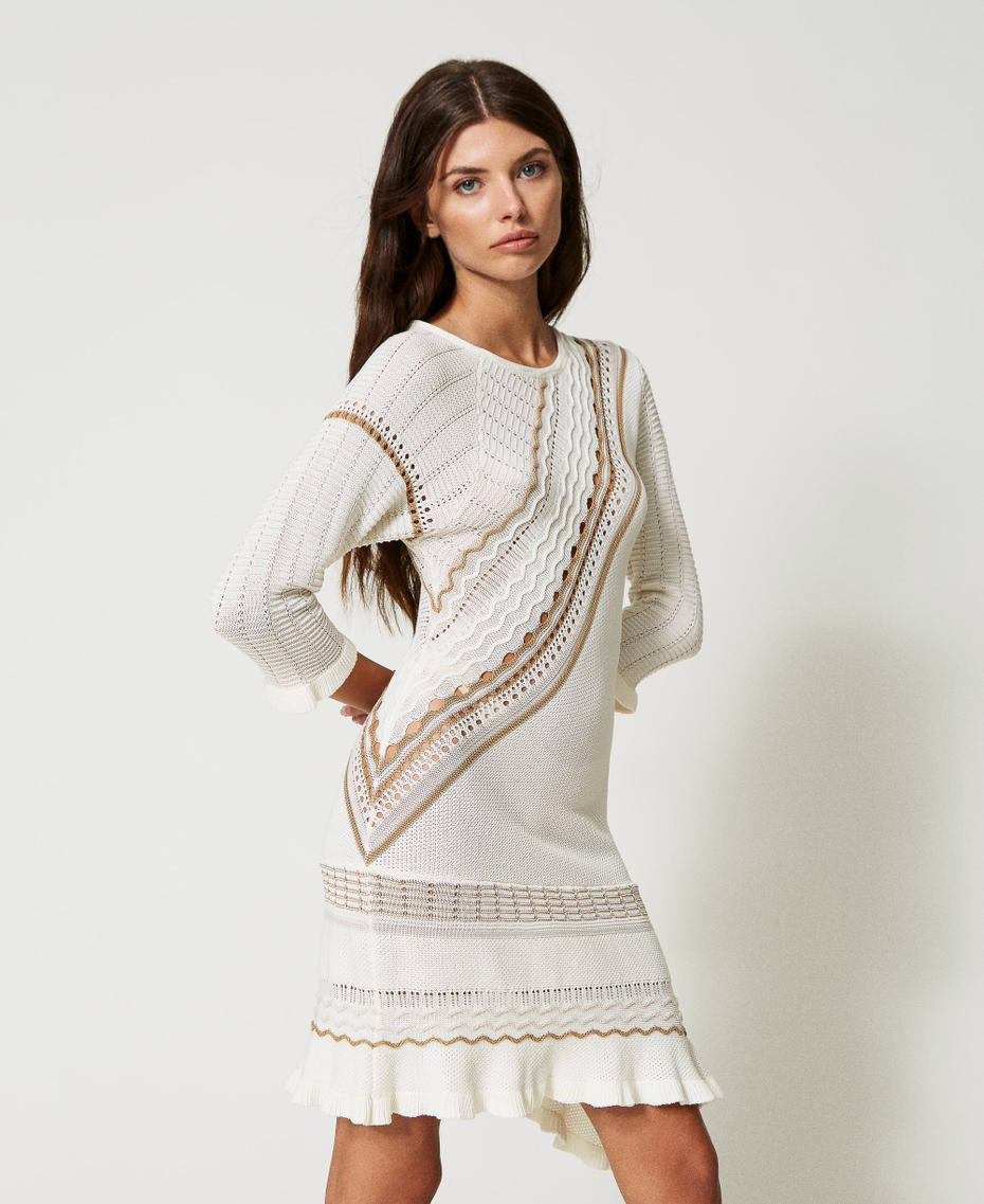Knit asymmetric dress Multicolour Mother of Pearl / “Pumice” White / “Kelp” Brown Woman 231AP3260-05