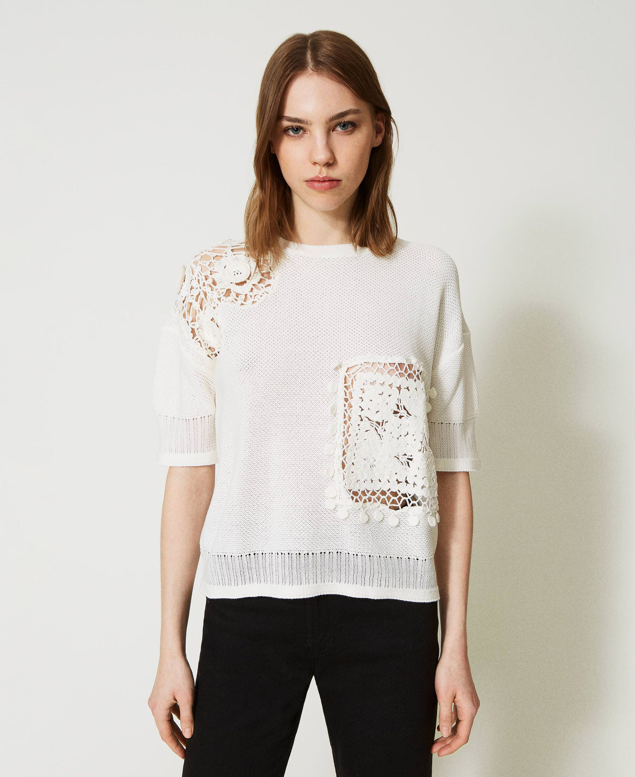 Maxi maglia con intarsi crochet