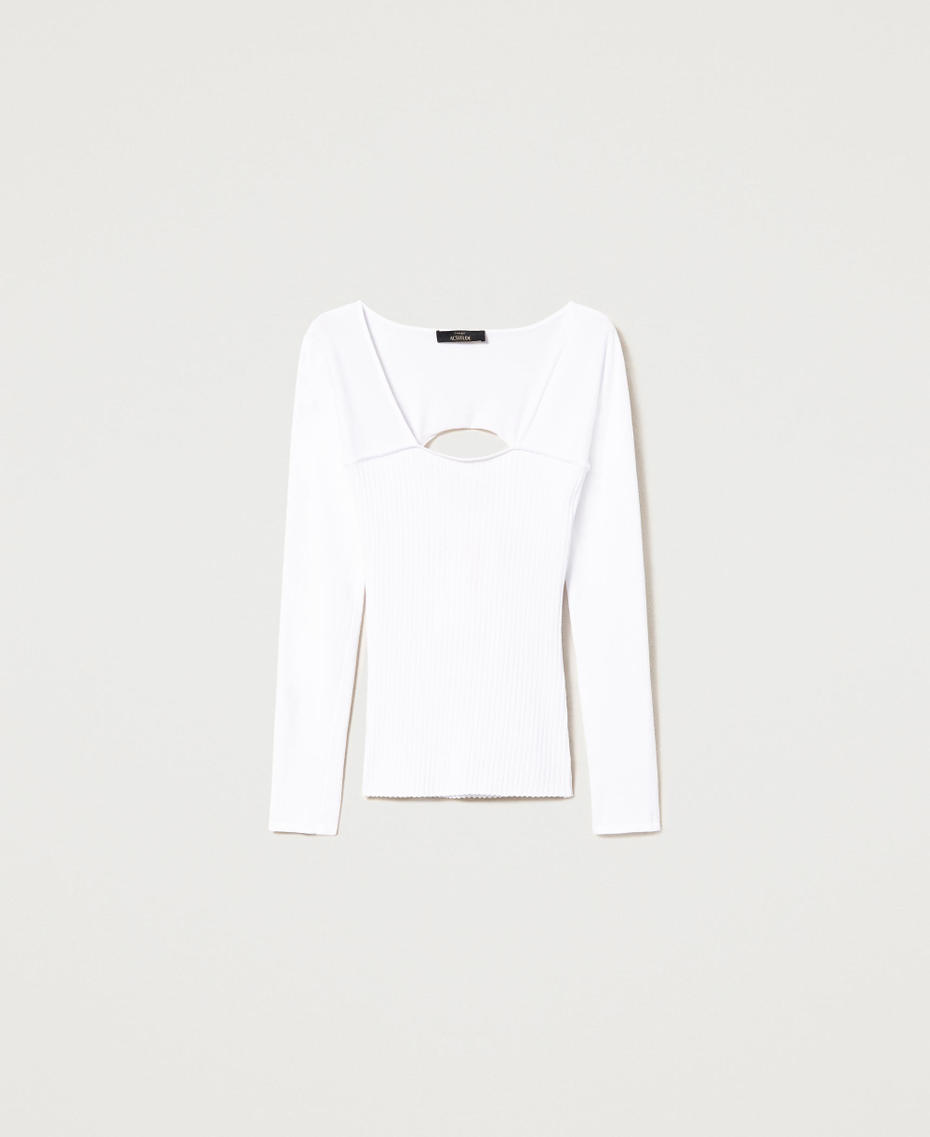 Fitted jumper with hole and bow Mother Of Pearl Woman 231AP3500_00059_S0