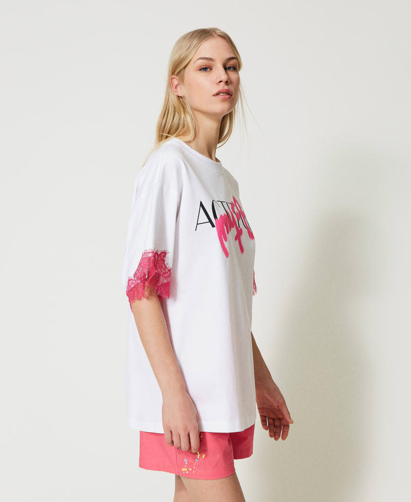 MYFO t-shirt with lace and logo print "Papers" White Woman 231AQ2014-02