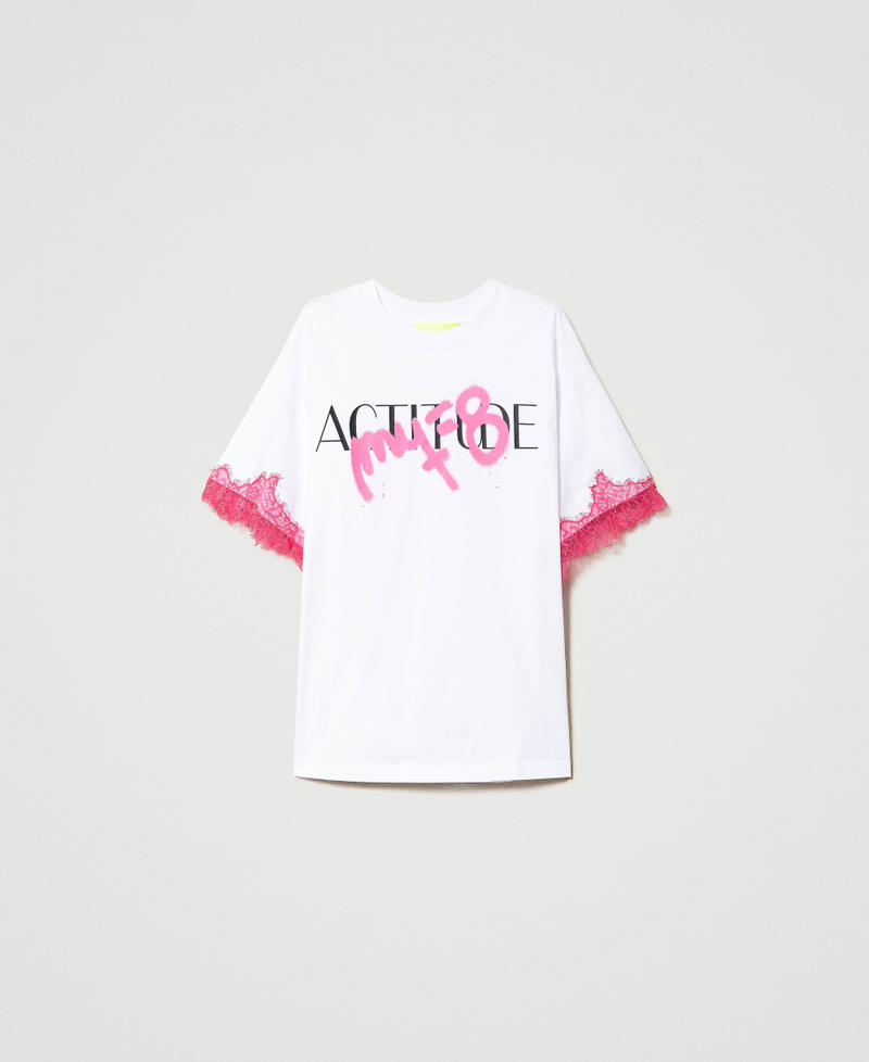 MYFO t-shirt with lace and logo print "Papers" White Woman 231AQ2014-0S