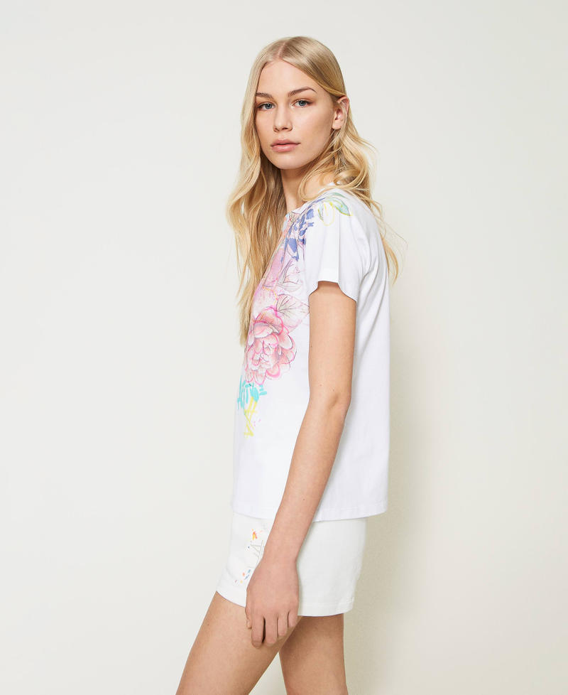 T-shirt MYFO avec épaulettes et imprimé floral Blanc "Papers" Femme 231AQ2020-02