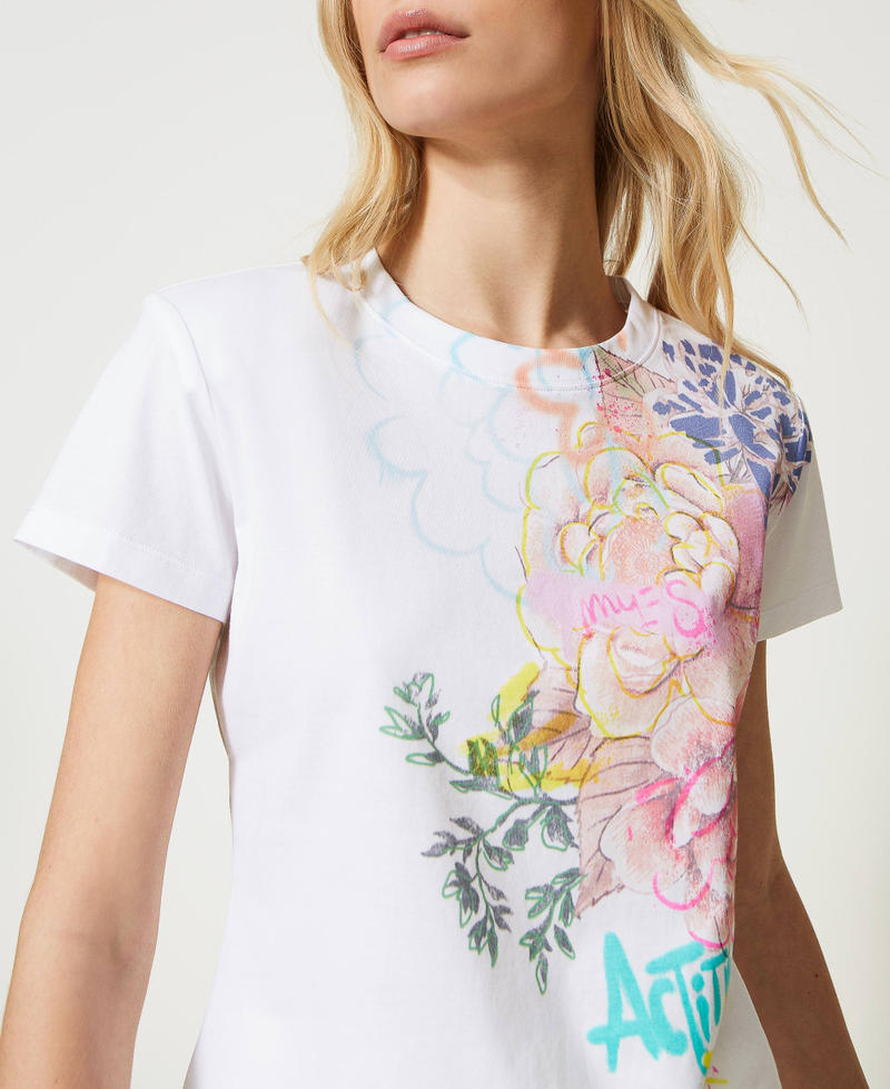 Camiseta MYFO con hombreras y estampado de flores Blanco "Papers" Mujer 231AQ2020-04