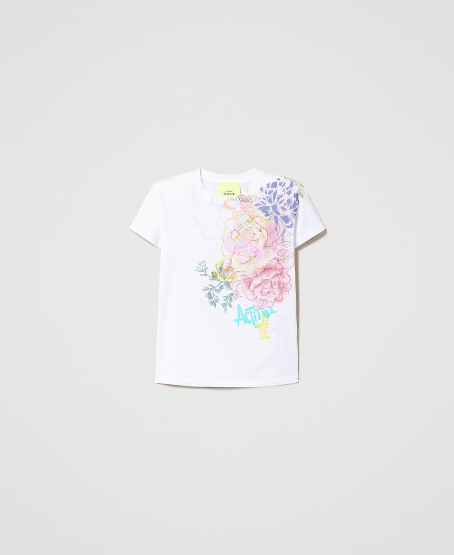 T-shirt MYFO avec épaulettes et imprimé floral Blanc "Papers" Femme 231AQ2020-0S