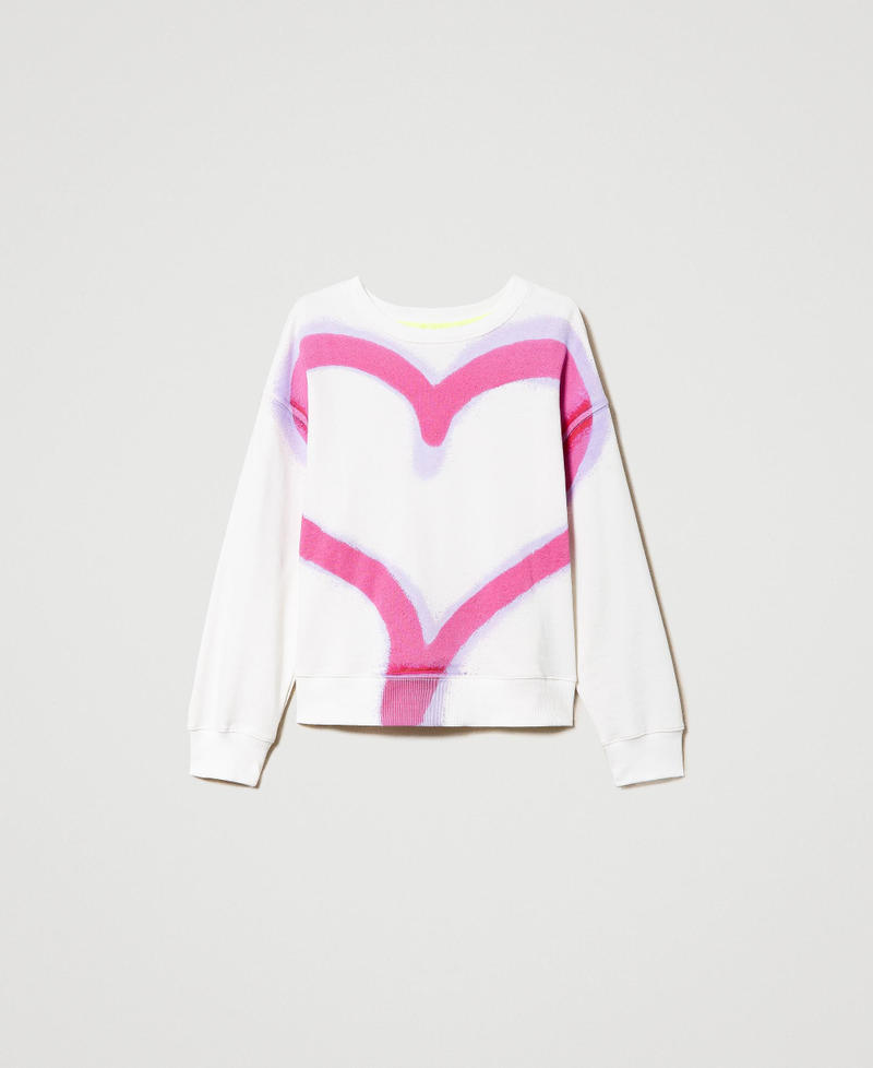 MYFO sweatshirt with maxi heart print Two-tone “Papers” White / Neon Pink Woman 231AQ2031-0S