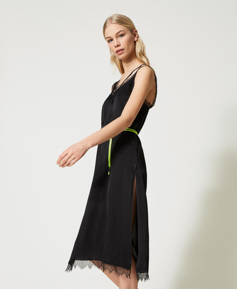Атласное платье-комбинация MYFO с кружевом Черный женщина 231AQ2100-02