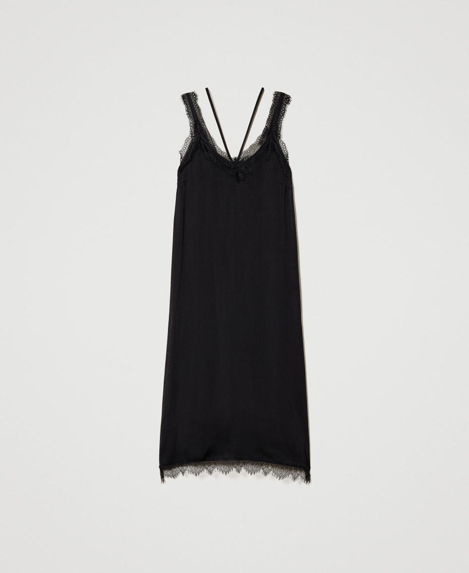 Атласное платье-комбинация MYFO с кружевом Черный женщина 231AQ2100-0S