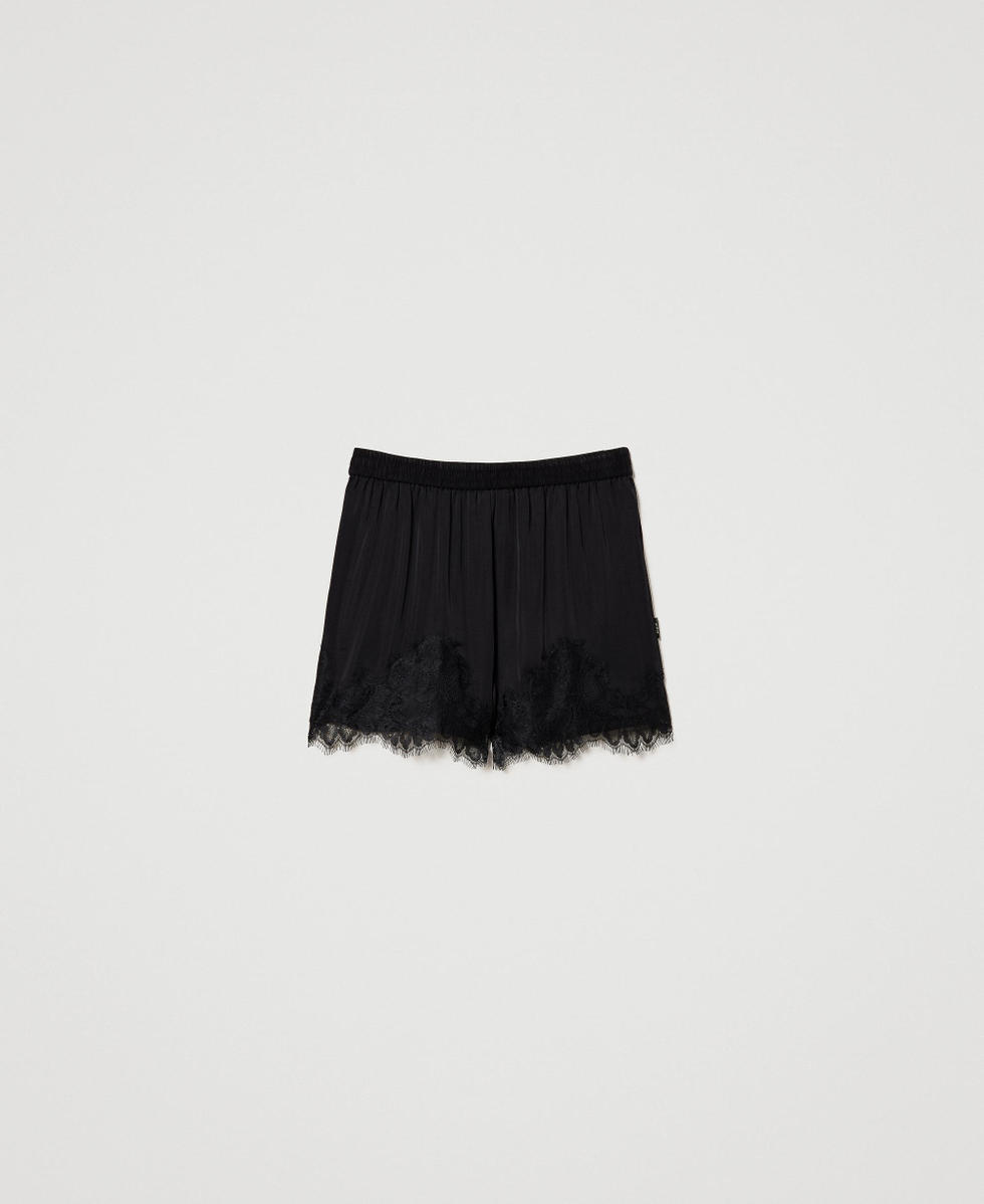 Satin shorts with lace Woman, Black