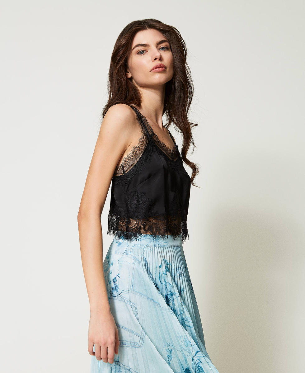 MYFO satin cropped top with lace