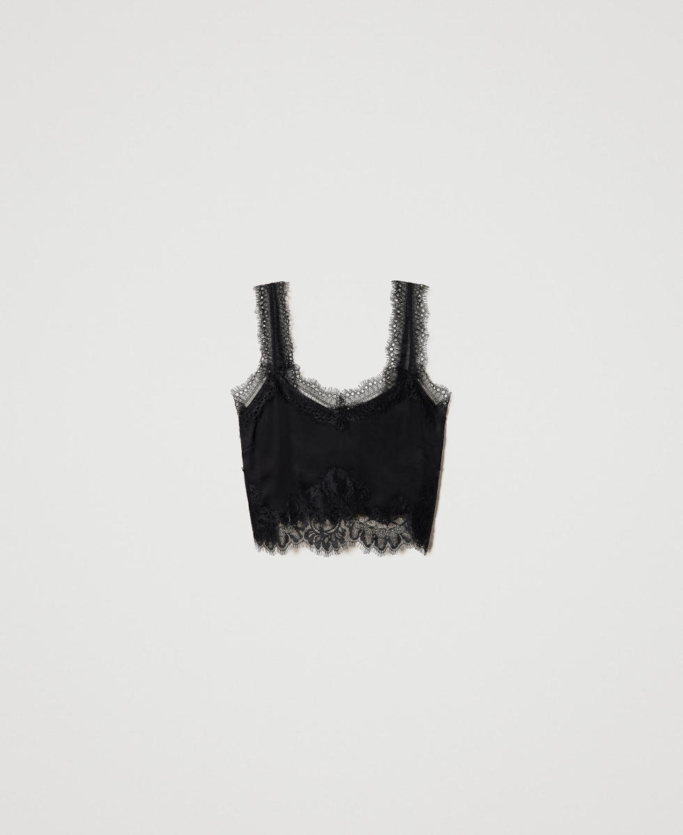 MYFO satin cropped top with lace