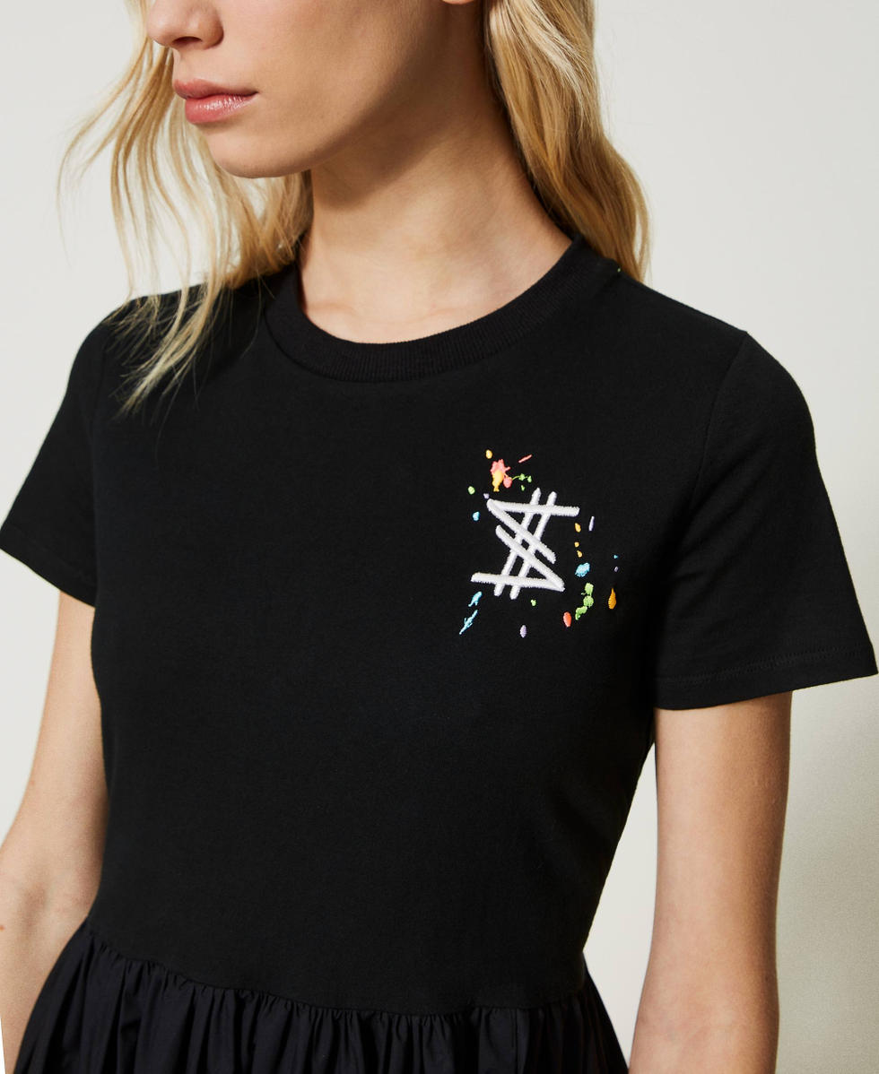 MYFO short dress with logo embroidery Woman, Black | TWINSET Milano