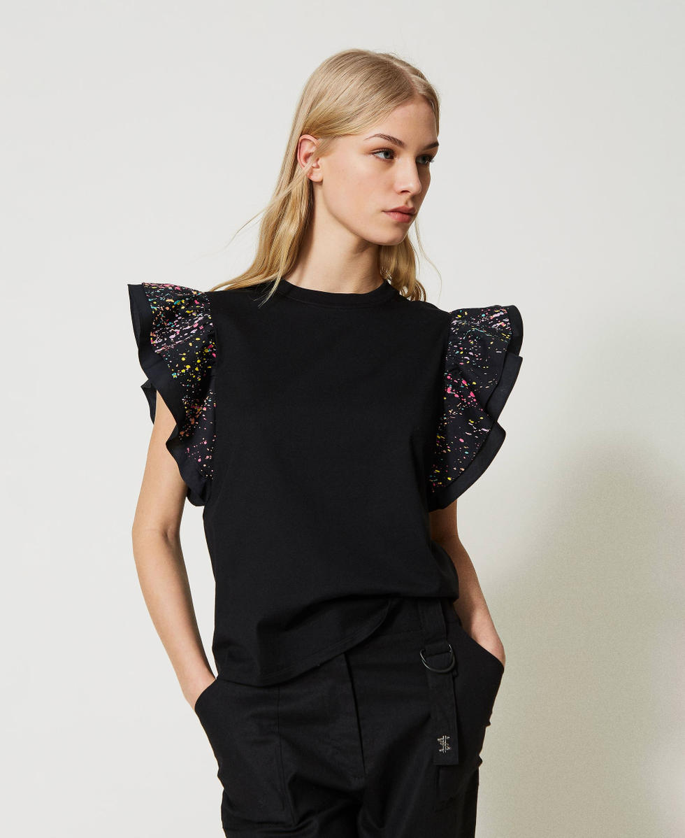 T shirt MYFO con maniche stampate Donna Nero TWINSET Milano