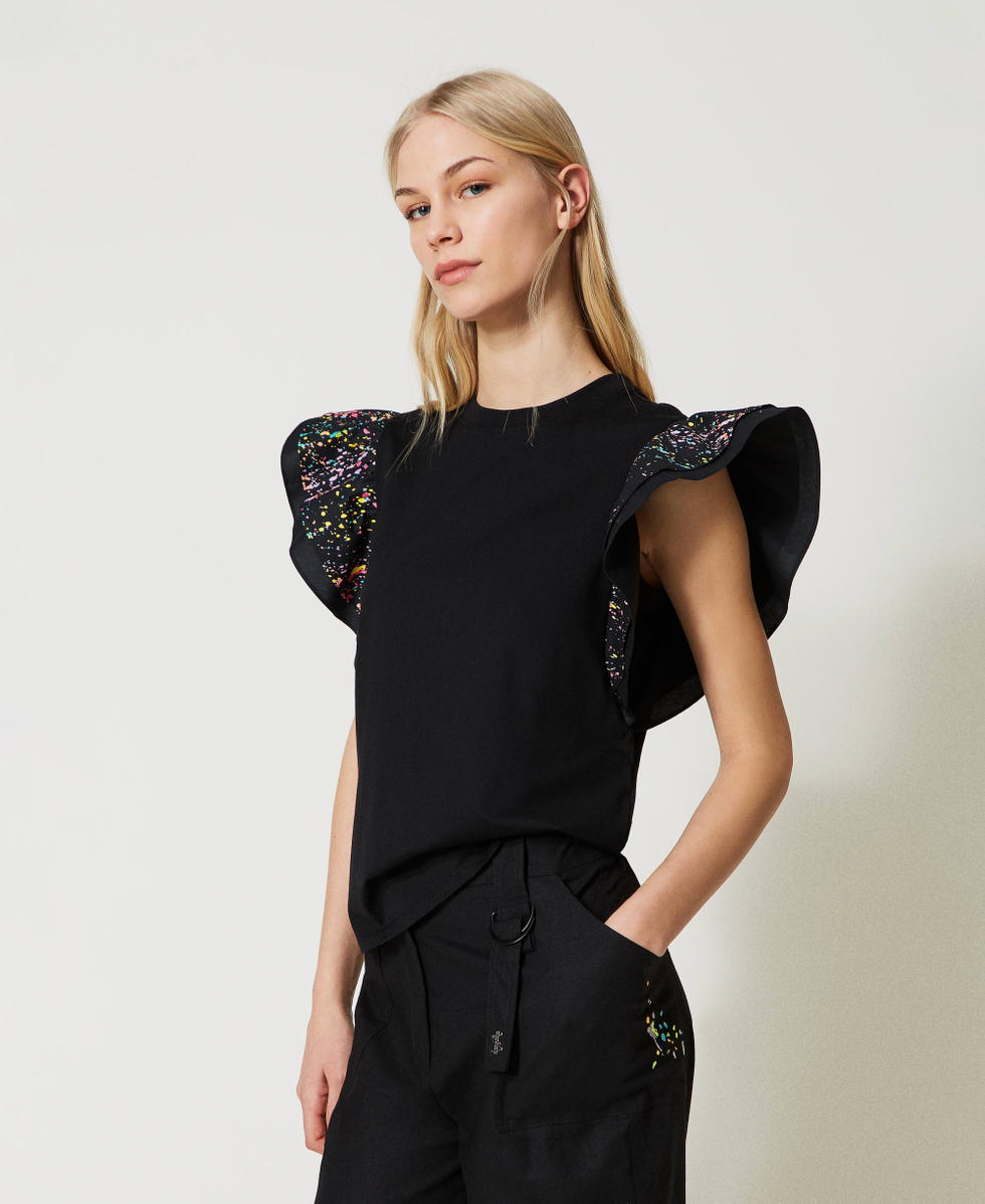 T shirt MYFO con maniche stampate Donna Nero TWINSET Milano