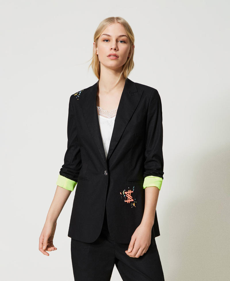 Linen MYFO blazer with embroideries Geranium Woman 231AQ2120-01
