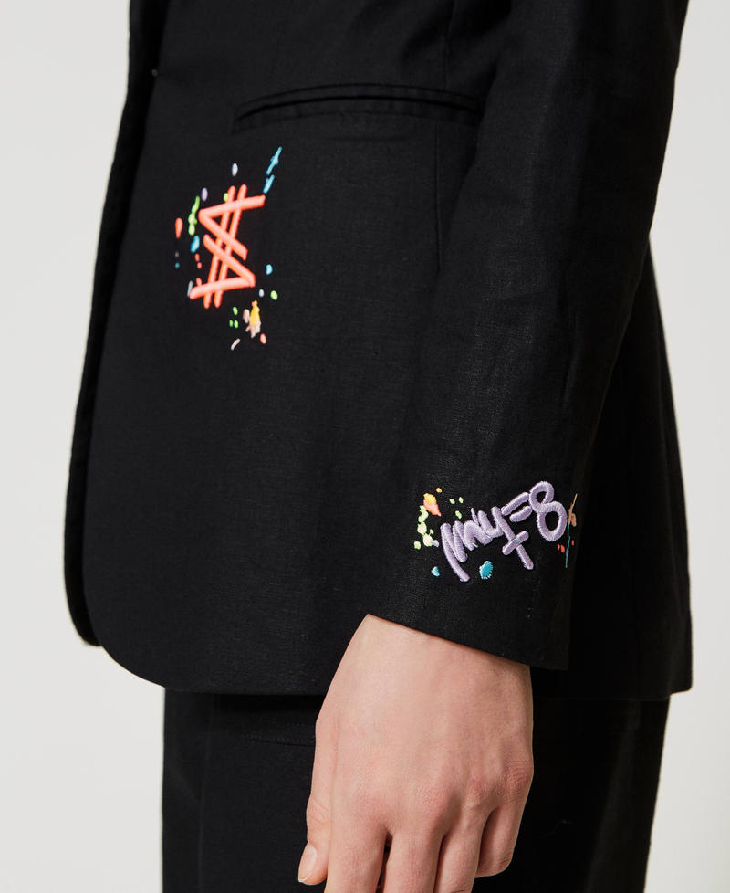 Linen MYFO blazer with embroideries Geranium Woman 231AQ2120-05