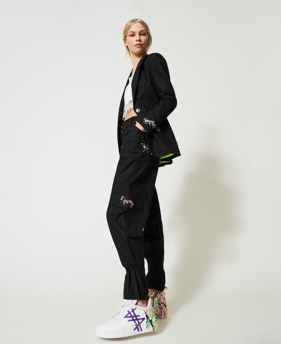 Linen MYFO cargo trousers with embroideries Geranium Woman 231AQ2123-01