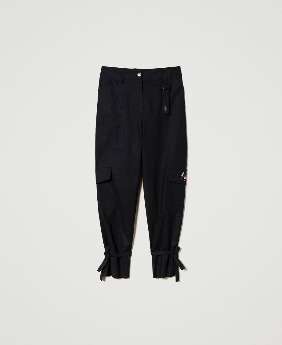 Linen MYFO cargo trousers with embroideries Geranium Woman 231AQ2123-0S