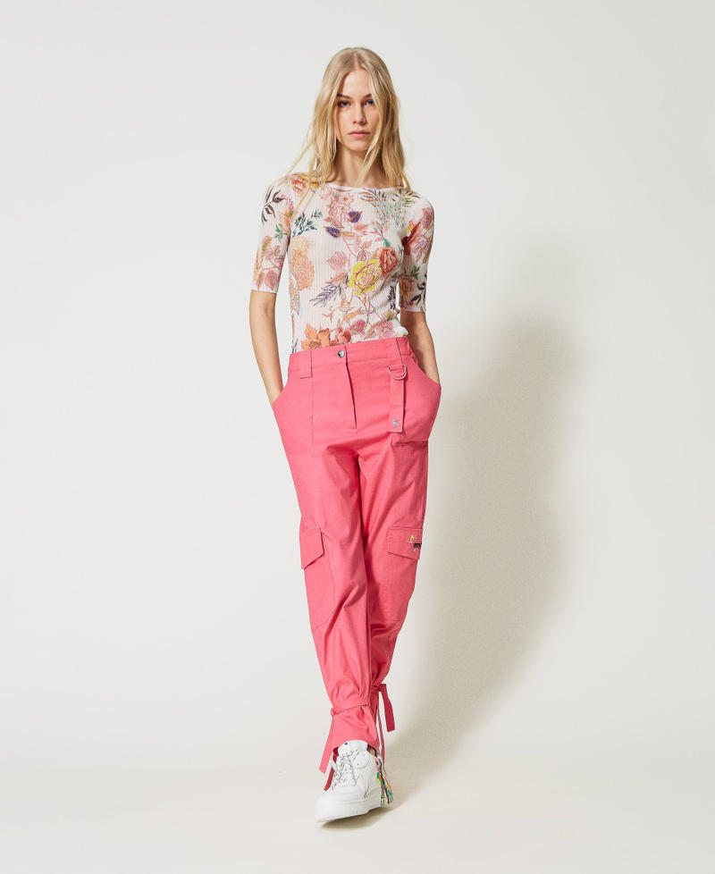 Linen MYFO cargo trousers with embroideries Geranium Woman 231AQ2123-02