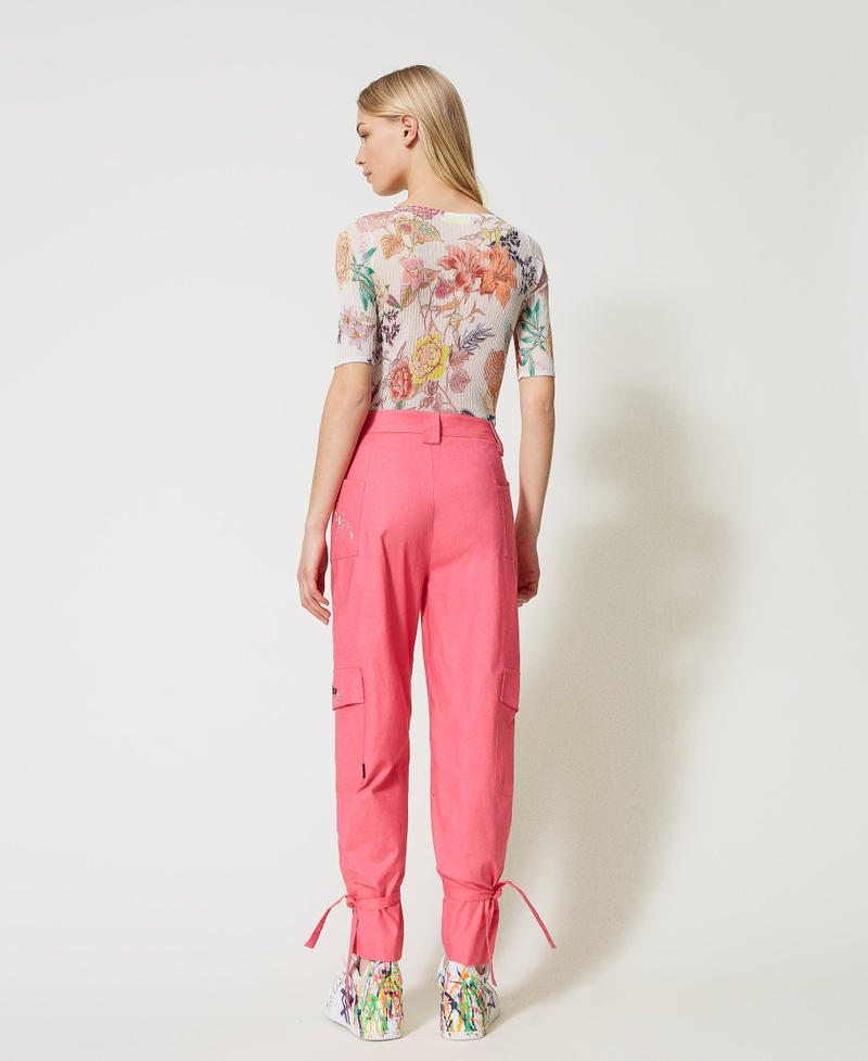 Linen MYFO cargo trousers with embroideries Geranium Woman 231AQ2123-03