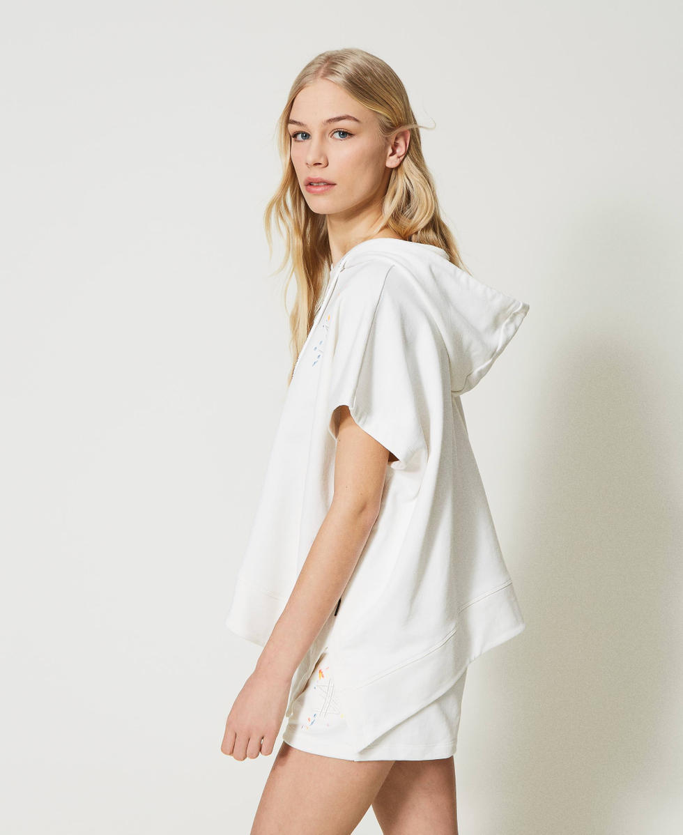 Short sleeve white hoodie women's hot sale