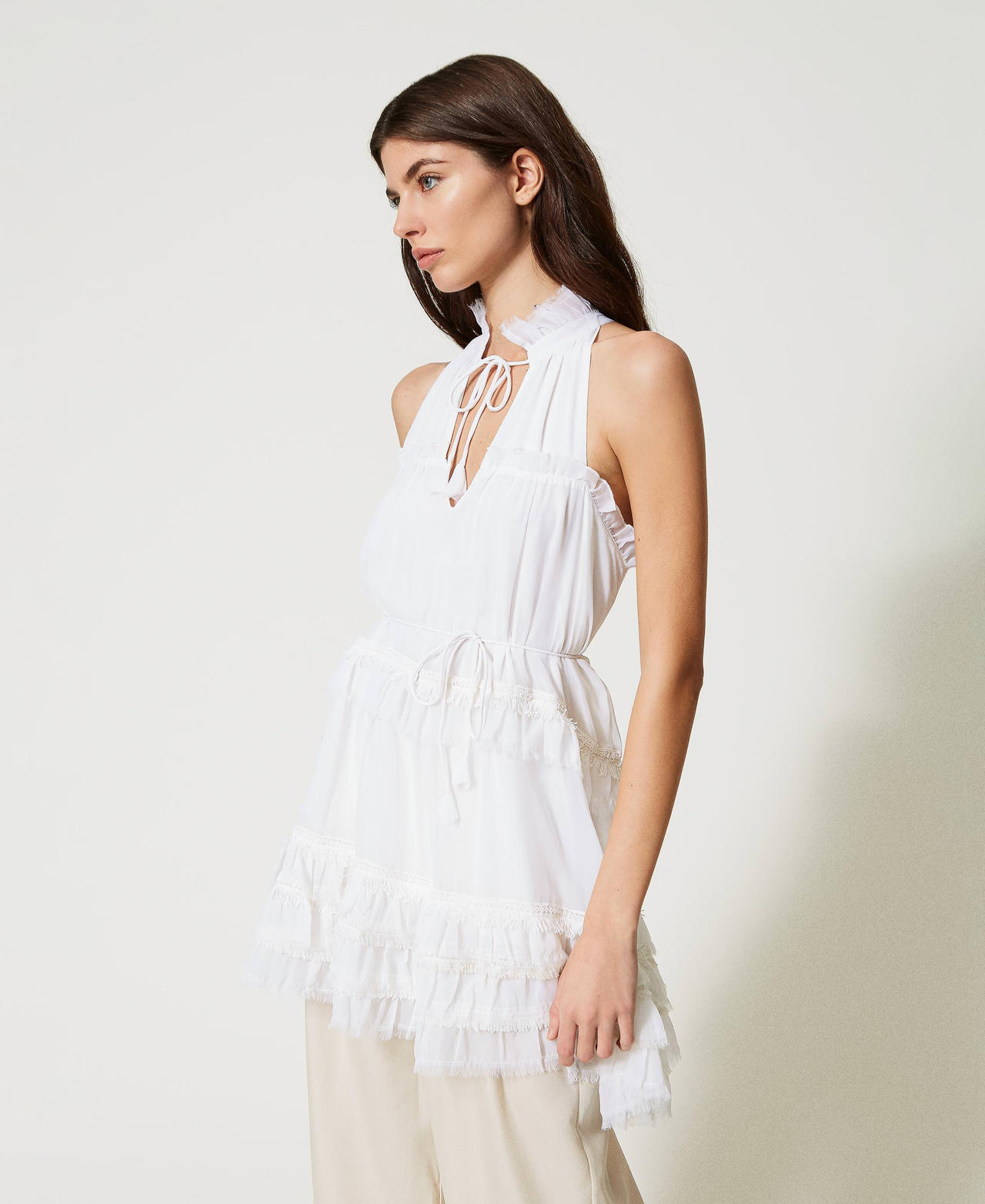 Georgette tunic with ruffles