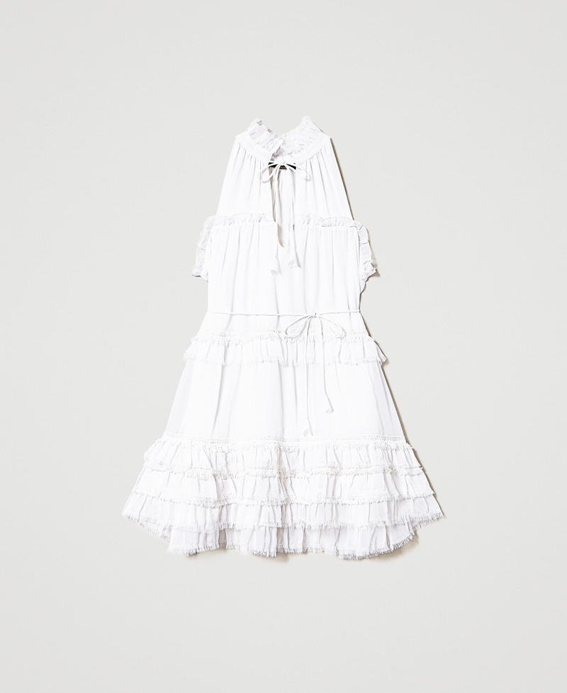 Georgette tunic with ruffles Woman, Beige | TWINSET Milano