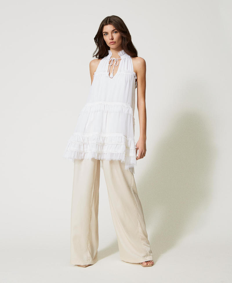 Georgette tunic with ruffles Pale Cream Woman 231AT2012_00522_T0