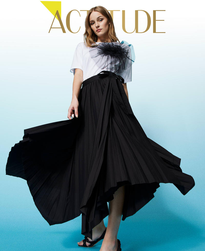 【NONCODE】Couch under pleated skirt Pleated poplin wrap-around skirt Woman, Black | TWINSET Milano