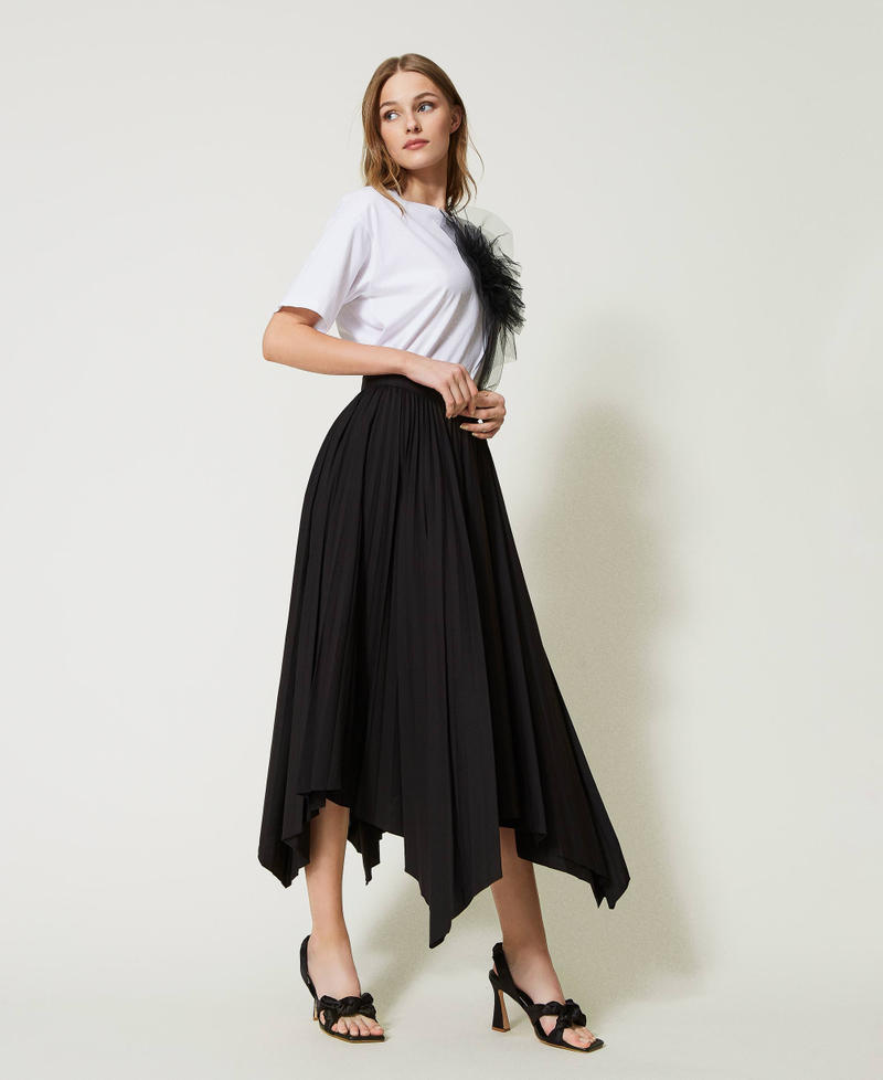 Pleated poplin wrap-around skirt