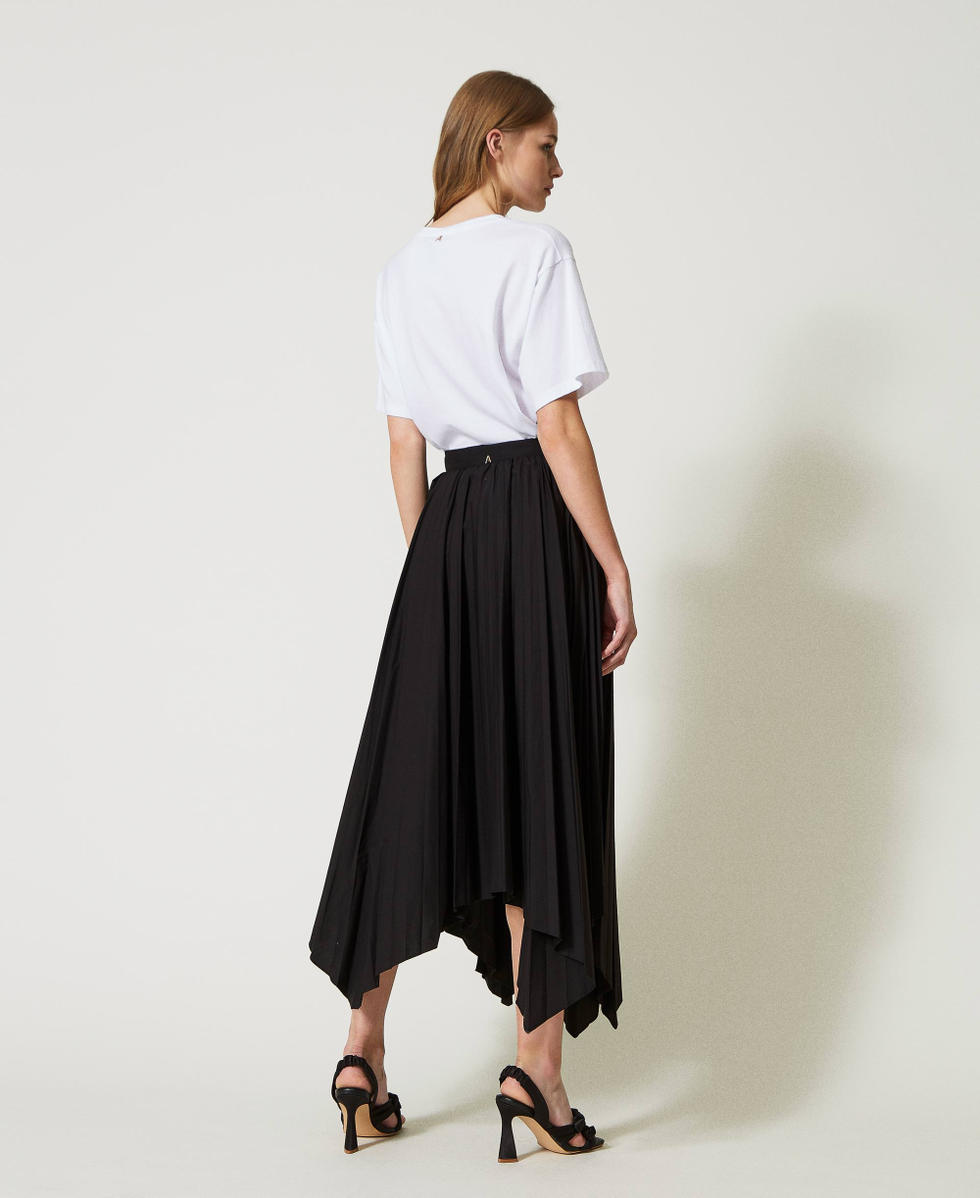 Pleated poplin wrap-around skirt Woman, Black | TWINSET Milano