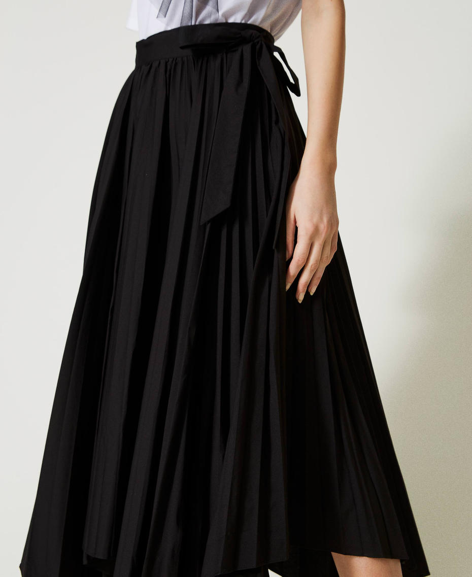 Pleated poplin wrap-around skirt