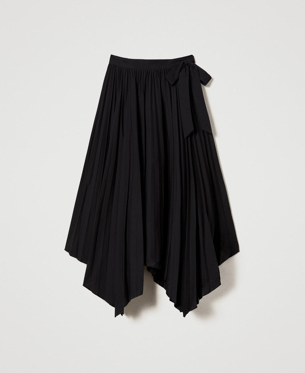 Pleated poplin wrap-around skirt Woman, Black | TWINSET Milano