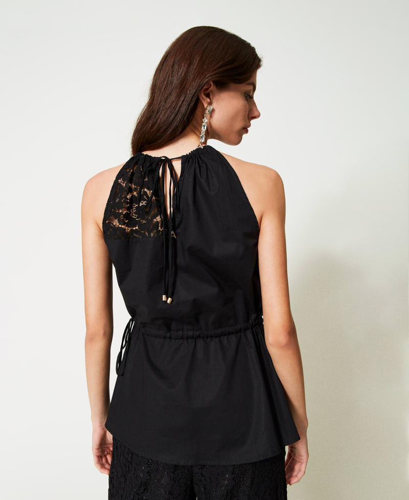 Top in popeline con pizzo macramè Nero Donna 231AT2022_00006_04